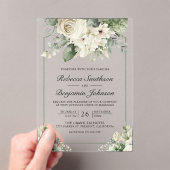 Ivory Rose Sage Green Floral Wedding Acryl Uitnodigingen (Insitu (Draagbaar))