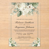 Ivory Rose Sage Green Floral Wedding Acryl Uitnodigingen (Voorkant)