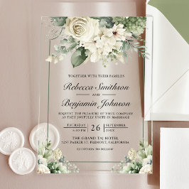 Ivory Rose Sage Green Floral Wedding Acryl Uitnodigingen