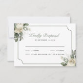 Ivory Rose Sage Green Floral Wedding RSVP Kaartje (Voorkant)