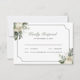 Ivory Rose Sage Green Floral Wedding RSVP Kaartje