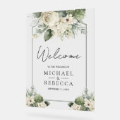 Ivory Rose Sage Green Floral Wedding Welcome Acryl Bord (Hoek)