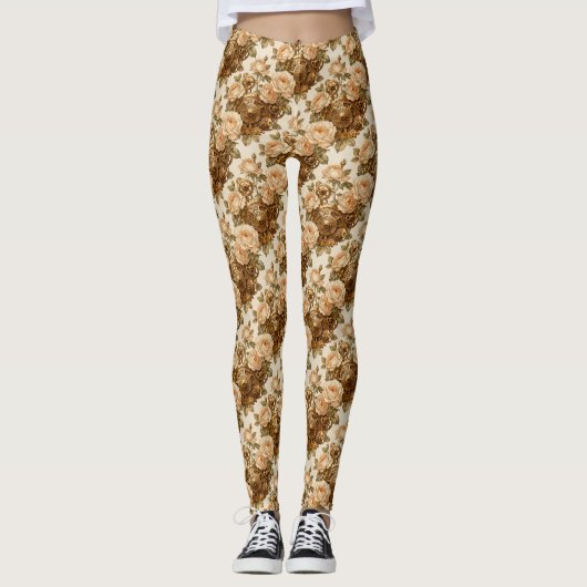 Ivory Roses and Brass Gears Steampunk Leggings (Voorkant)
