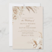 Ivory Roses & Dried Flowers Wedding Invitation Kaart (Voorkant)