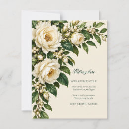 Ivory Roses & Emerald Getting Here RSVP Kaartje