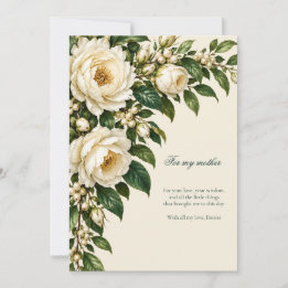 Ivory Roses & Emerald Mother of the Bride Thanks Kaart