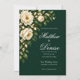 Ivory Roses & Emerald Romantic Winter Wedding Kaart