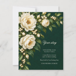 Ivory Roses & Emerald Wedding Guest Lodging RSVP Kaartje