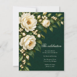 Ivory Roses & Emerald Wedding Reception RSVP Kaartje