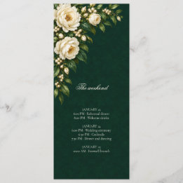 Ivory Roses & Emerald Wedding Weekend Events Programmakaart