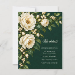 Ivory Roses & Emerald Winter Wedding Details RSVP Kaartje