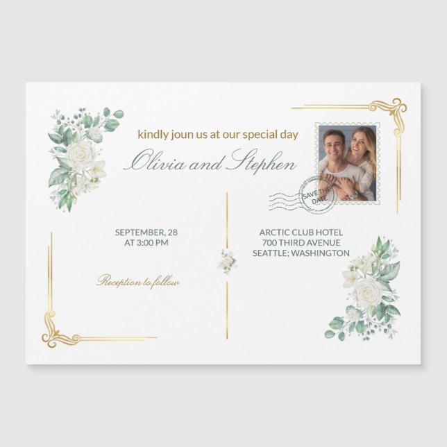 Ivory Roses floral Save the Date Magnet card (Voorkant)