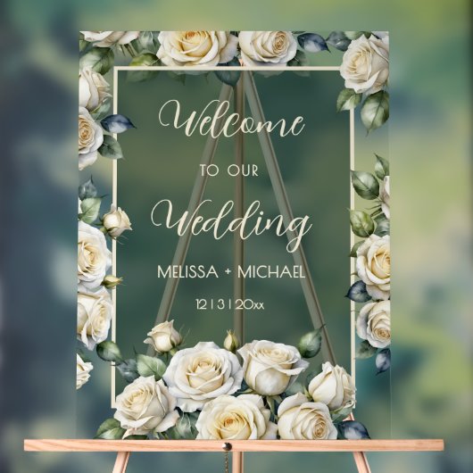 Ivory Roses Wedding Transparent Acryl Bord (Neutraal)