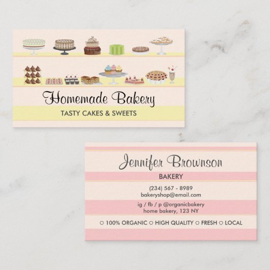 Ivory roze banketbakkerij koekjes Snoep boodschapp Visitekaartje (Voorkant / Achterkant)