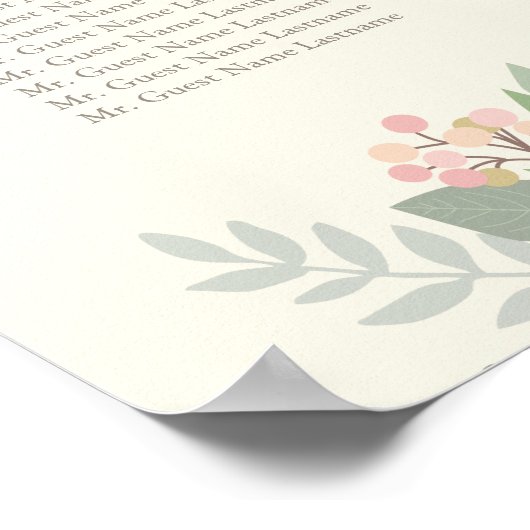 Ivory roze en Gold Floral Boho Wedding Seating Poster (Hoek)