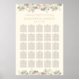 Ivory roze en Gold Floral Boho Wedding Seating Poster