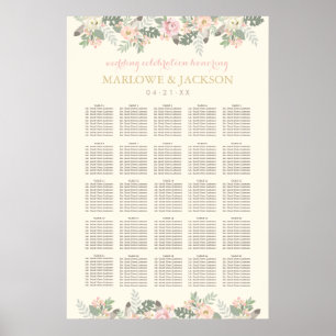 Ivory roze en Gold Floral Boho Wedding Seating Poster