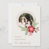 Ivory roze kerstversiering Foto Poinsettia Feestdagenkaart (Voorkant)