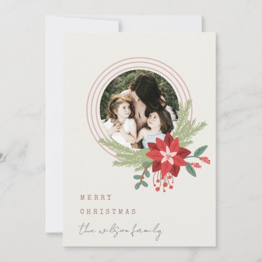 Ivory roze kerstversiering Foto Poinsettia Feestdagenkaart (Voorkant)