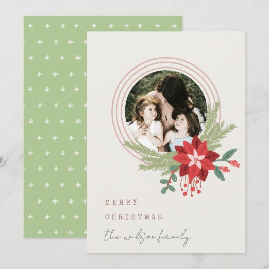 Ivory roze kerstversiering Foto Poinsettia Feestdagenkaart (Voorkant / Achterkant)