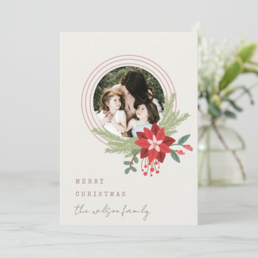 Ivory roze kerstversiering Foto Poinsettia Feestdagenkaart (Staand voorkant)