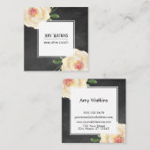 Ivory roze Waterverf Rozen Chalkboard Achtergrond Vierkante Visitekaartje (Voorkant / Achterkant)