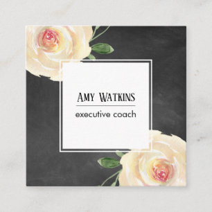 Ivory roze Waterverf Rozen Chalkboard Achtergrond Vierkante Visitekaartje
