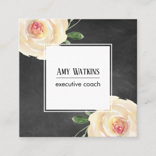Ivory roze Waterverf Rozen Chalkboard Achtergrond Vierkante Visitekaartje (Voorkant)