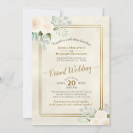 Ivory Rozen & Eucalyptus Elegant Virtual Wedding Kaart