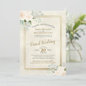 Ivory Rozen & Eucalyptus Elegant Virtual Wedding Kaart (Staand voorkant)