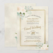 Ivory Rozen & Eucalyptus Elegant Virtual Wedding Kaart (Voorkant / Achterkant)