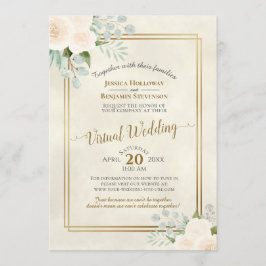 Ivory Rozen & Eucalyptus Elegant Virtual Wedding Kaart