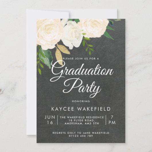 Ivory Rozen & Glitter Graduation Party Kaart (Voorkant)