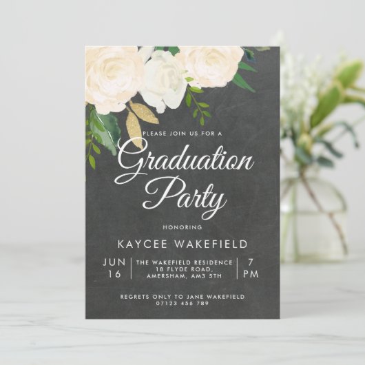 Ivory Rozen & Glitter Graduation Party Kaart (Staand voorkant)