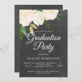Ivory Rozen & Glitter Graduation Party Kaart (Voorkant / Achterkant)