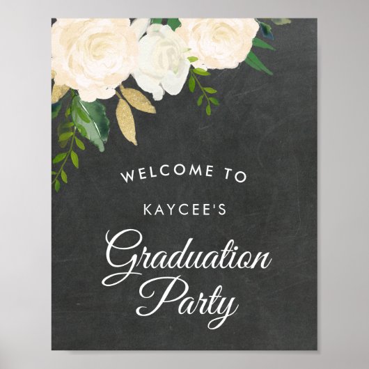 Ivory Rozen & Glitter Graduparty Welcome Poster (Voorkant)