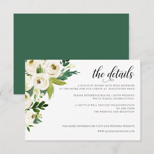 Ivory Rozen Greenery Floral Wedding Informatiekaartje (Voorkant / Achterkant)