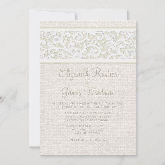 Ivory Rustic Burlap & Linen Wedding Invitations Kaart (Voorkant)