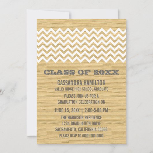 Ivory Rustic Chevron Afstuderen Invite Kaart (Voorkant)