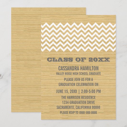 Ivory Rustic Chevron Afstuderen Invite Kaart (Voorkant / Achterkant)