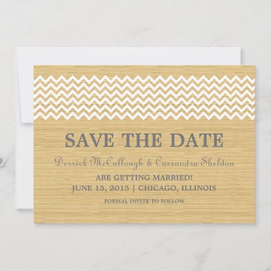 Ivory Rustic Chevron Save the Date Invite Kaart (Voorkant)