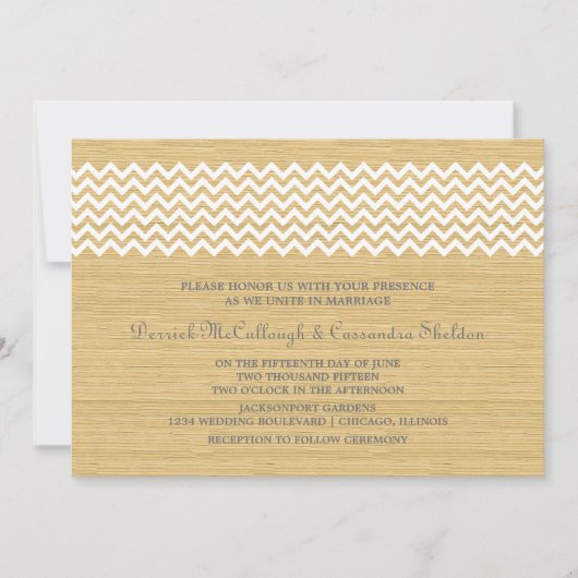Ivory Rustic Chevron Wedding Invite Kaart (Voorkant)