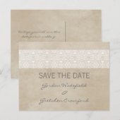 Ivory Rustic Lace Save the Date Briefkaart (Voorkant / Achterkant)
