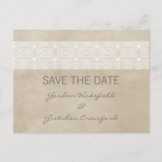 Ivory Rustic Lace Save the Date Briefkaart (Voorkant)