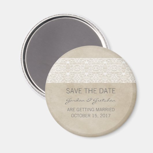 Ivory Rustic Lace Save the Date Magnet (Voorkant / Achterkant)
