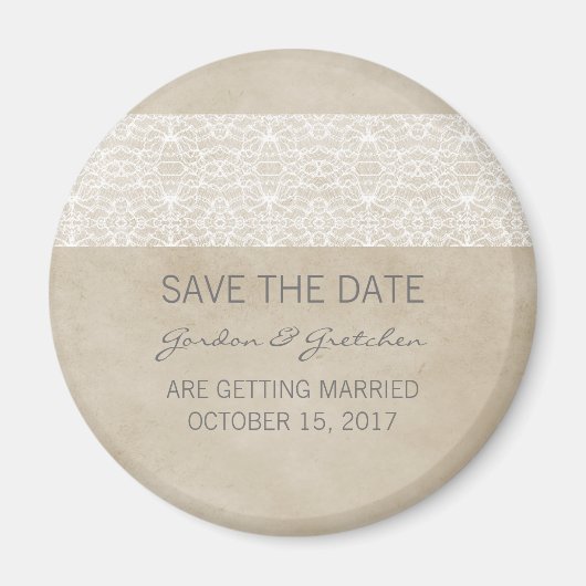 Ivory Rustic Lace Save the Date Magnet (Voorkant)