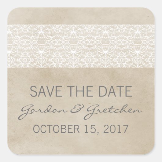 Ivory Rustic Lace Save the Date Stickers (Voorkant)