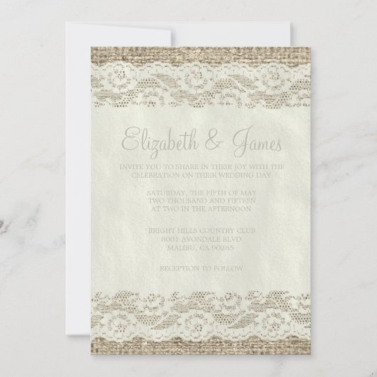 Ivory Rustic Lace Wedding Invitations Kaart (Voorkant)