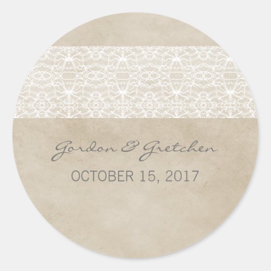 Ivory Rustic Lace Wedding Stickers (Voorkant)