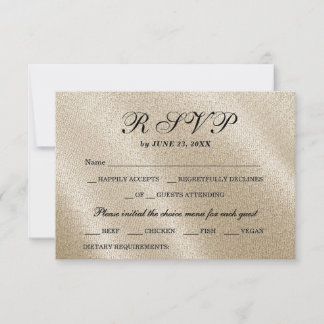 Ivory Rustic Linen Beige Elegant RSVP Reply Card Kaartje